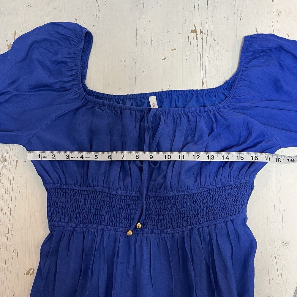 Dokotoo L Milkmaid Mini Dress L Square Neck Lantern Sleeve Smocked Boho Coquette - Picture 9 of 15